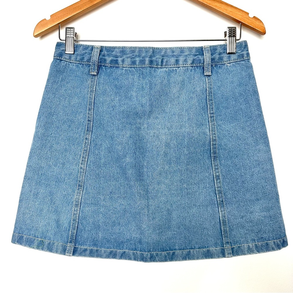 Boho Embroidered Floral Folk Art Western Cottagecore Button Up Denim Mini Skirt - Picture 7 of 9